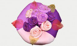 Trīskrāsu papīra zieds ar spīdumiem un lapiņām (violets, rozā, tumši violets)
